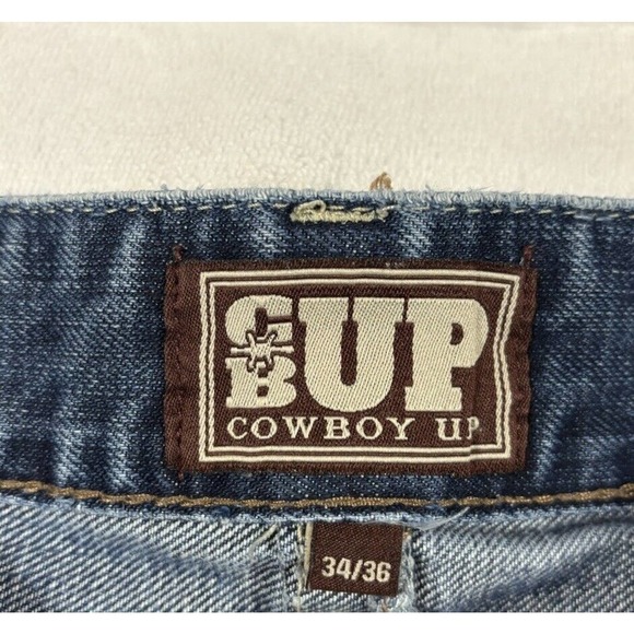 Mens Cowboy Up Size 34 Mid Rise Boot Cut Big Stitch Embroidered Pockets Jeans - Picture 3 of 11